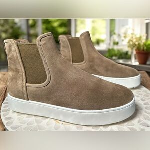 Vince Warren $295 Leather Water Resistant Suede Genuine Shearling Sneaker Boots